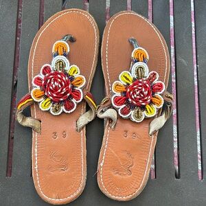 Anthropologie Hand Crafted Artisan Leather Sandals Hand Beaded UnWorn NEW Sz 39